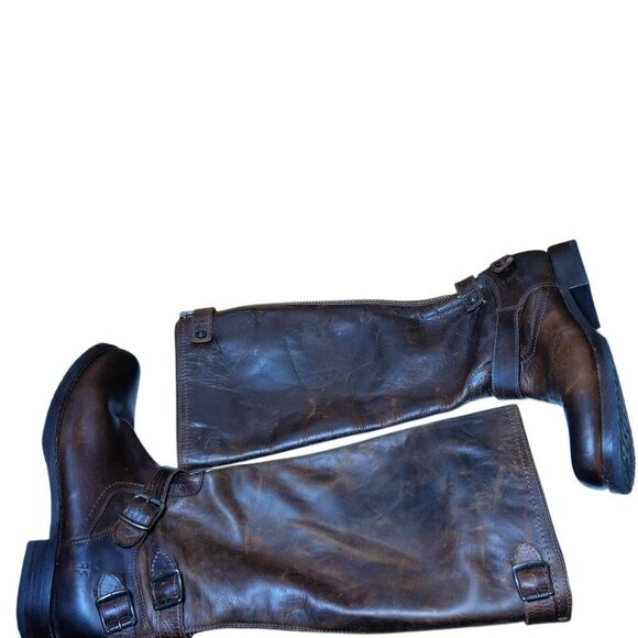 Frye Tall Veronica Boots Back Zipper Leather Engineer Classic Size11 - Picture 4 of 14